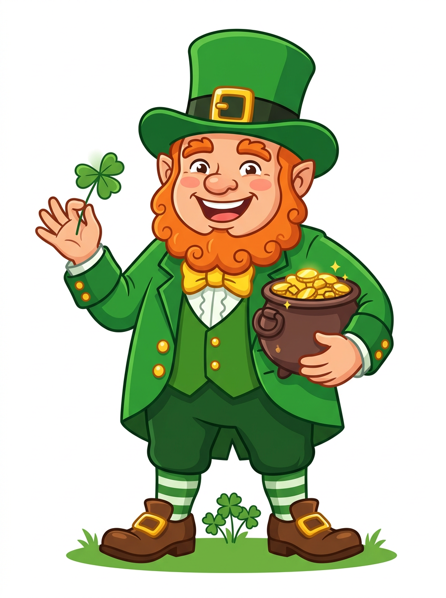 A cheerful leprechaun mascot